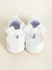 1 par Zapatos de bebé niña de unicolor con lazo nudo, para bebés de 0 a 18 meses, suela suave antideslizante, estilo princesa para primavera y otoño