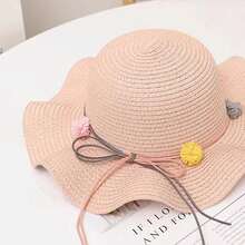 New Arrival Girls' Cute Princess Style Straw Hat With Colorful Balls, Sun Protection Hat, Suitable For Daily And Beach Trip - Pink - View 1