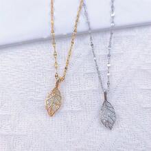 新鮮時尚的鍍金枝葉項鍊,配以簡約的ins風短鎖骨鏈,百搭配飾 - 金色 - 查看 2