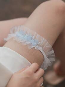 1pc European & American Popular Wedding Bride Lace Bow Garter, Romantic Valentine's Day Wedding Soft Floral Bride Garter