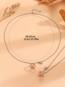 2入組情侶愛情發光骰子遊戲磁性心形可愛不鏽鋼鍊子吊墜項鍊情人節禮物 - 彩色 - 查看 11