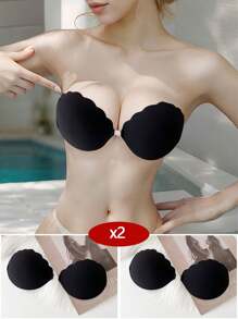 2pairs/Set Black Silicone Invisible Bra, Small Size Push-Up Bra For Wedding Dress, Thickened Anti-Slip Bra Sticker, Strapless Backless Lingerie - Black - View 1