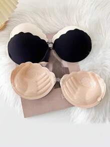 2pairs/Set Black Silicone Invisible Bra, Small Size Push-Up Bra For Wedding Dress, Thickened Anti-Slip Bra Sticker, Strapless Backless Lingerie - Black - View 7