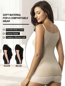 1件女士純色無袖性感,透氣,舒適的日常塑身背心上衣 - 卡其色 - 查看 2