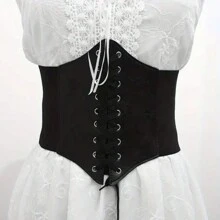 女士寬鬆彈性黑色蕾絲經典束腰帶 - 黑色 - 查看 2