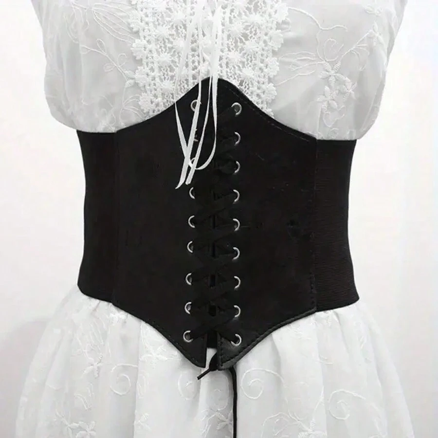 女士寬鬆彈性黑色蕾絲經典束腰帶