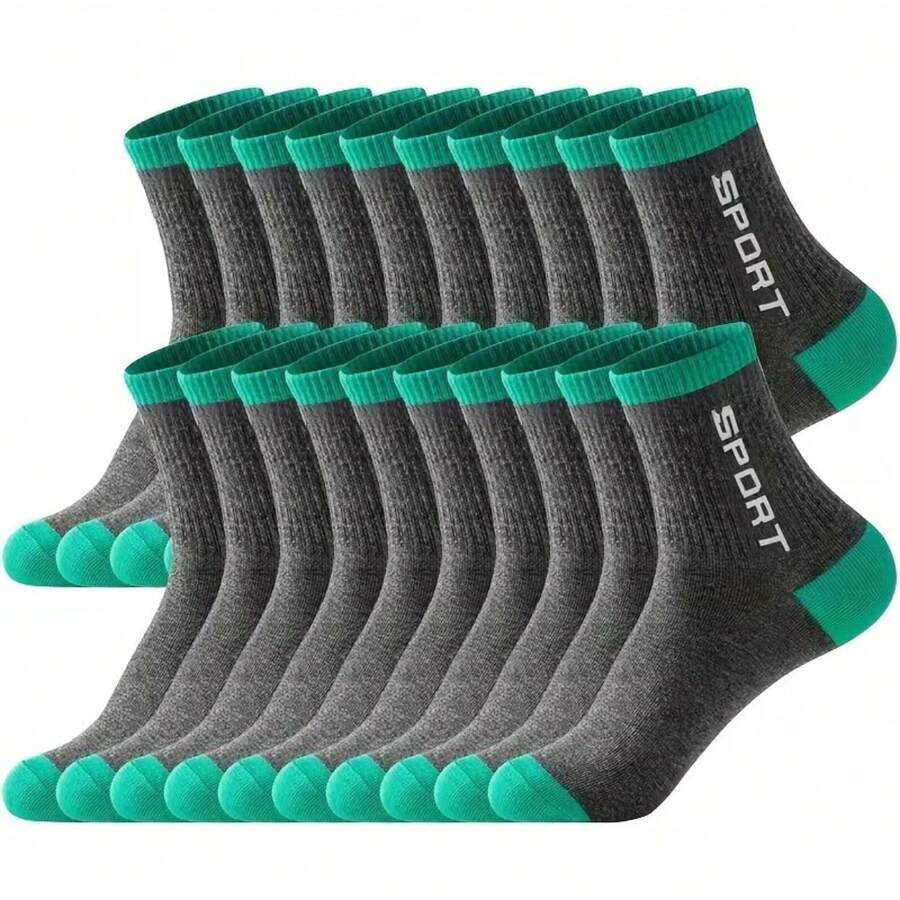 20 Pairs Men's Mid-Calf Socks - Green - View 1