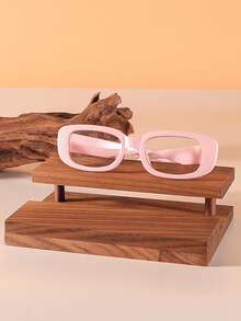 GENUIN MOMENT 1 件女士粉色矩形可爱卡哇伊处方眼镜，适合日常使用 - 粉色 - 查看 1