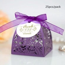 25pcs Purple Rose Shaped Candy Box With Thank You Tag, Laser Cut Chocolate Packaging Box For Wedding, Valentine'S Day, Birthday, Party, Holy , Gift Decorations Valentine Day