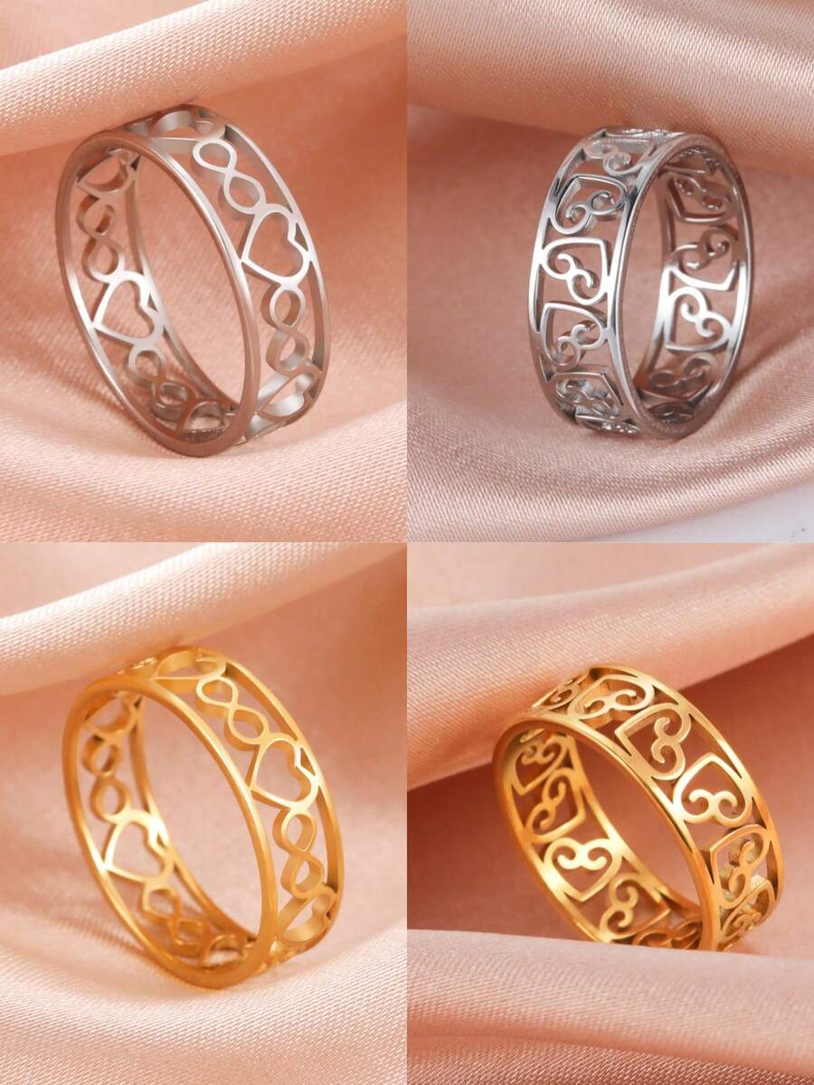 1入女士時尚不鏽鋼空心愛心戒指,極簡配飾,象徵永恆的愛,适用于結婚週年紀念和情人節女友禮物 - 愛心 - 查看 1