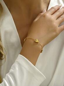 1 件简约 18k 镀金不锈钢心形吊坠手链情人节、妈妈、母亲、母亲节、礼物 - 金黃色 - 查看 4