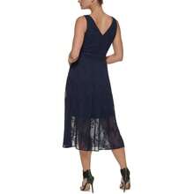 DKNY Petites Womens Eyelet Polyester Wrap Dress - navy - View 2