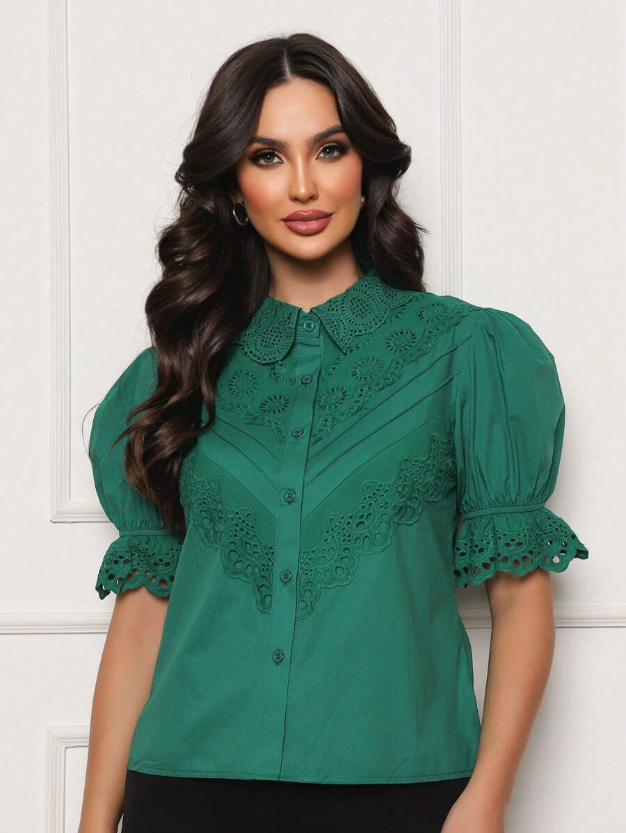 Women Blouses - Màu xanh lá cây đậm - Xem 1