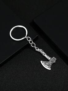 1 件时尚复古简约斧头形男士个性化钥匙扣吊坠 - 古銀色 - 查看 4