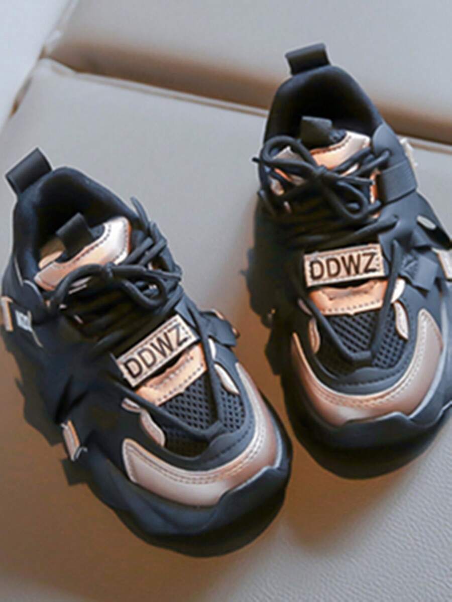 2024春季新款兒童透氣厚底鞋女孩休閒跑步鞋小女孩運動鞋 - 黑色 - 查看 1