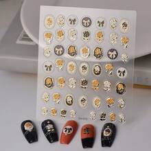 1 件 5d 高浮雕金色玫瑰和蝴蝶結圖案美甲裝飾貼紙適合女士 Diy - 彩色 - 查看 3