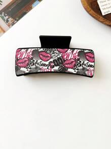 情人節手繪風格愛心裝飾PU皮革女士方形鉗子夾，復古發夾頭飾，時尚潮流 - 彩色 - 查看 7