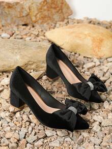 Hàng mới đến Rượu vang Đỏ  Da lộn Cao gót Với Giày cao gót dày Và Pointed Toe , Thích hợp Cho công việc - màu đen - Xem 3