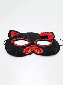 Glittering Eye Mask Accessory For Party & Ball Costume Decoration, Lovely Cat Face & Bow Knot Design - Red - View 4