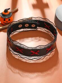 1pc Sweet Cool Lace Edge Personalized Black Choker Necklace For Women Party Decoration Accessory - Black - View 2