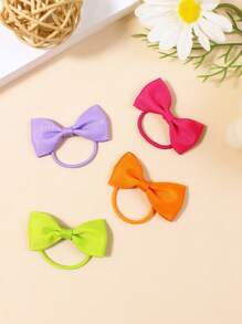 40pcs Minimalist Solid Color Bow Hair Ties, Girls Hair Accessories Suitable For Daily Use - Multicolor - View 3