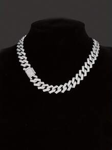 kuuioe 1 pièce collier de style hip-hop avec chaîne et rabat orné de strass, bijou à la mode étincelant, cadeau de la Saint-Valentin pour la Saint-Valentin, la maman, la mère, la Fête des Mères - Argent - Voir 6