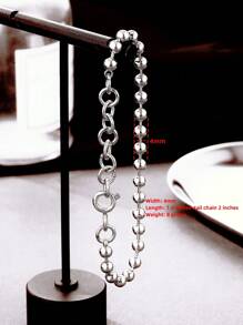 ZG YING ZHOU ZGYZ 1pc Fashionable Stainless Steel 18K Gold Color Small Bead Chain Bracelet, Unisex, Versatile For Nightclub, Wedding, Banquet, Style Black Small Ball Bead Strand Bracelet