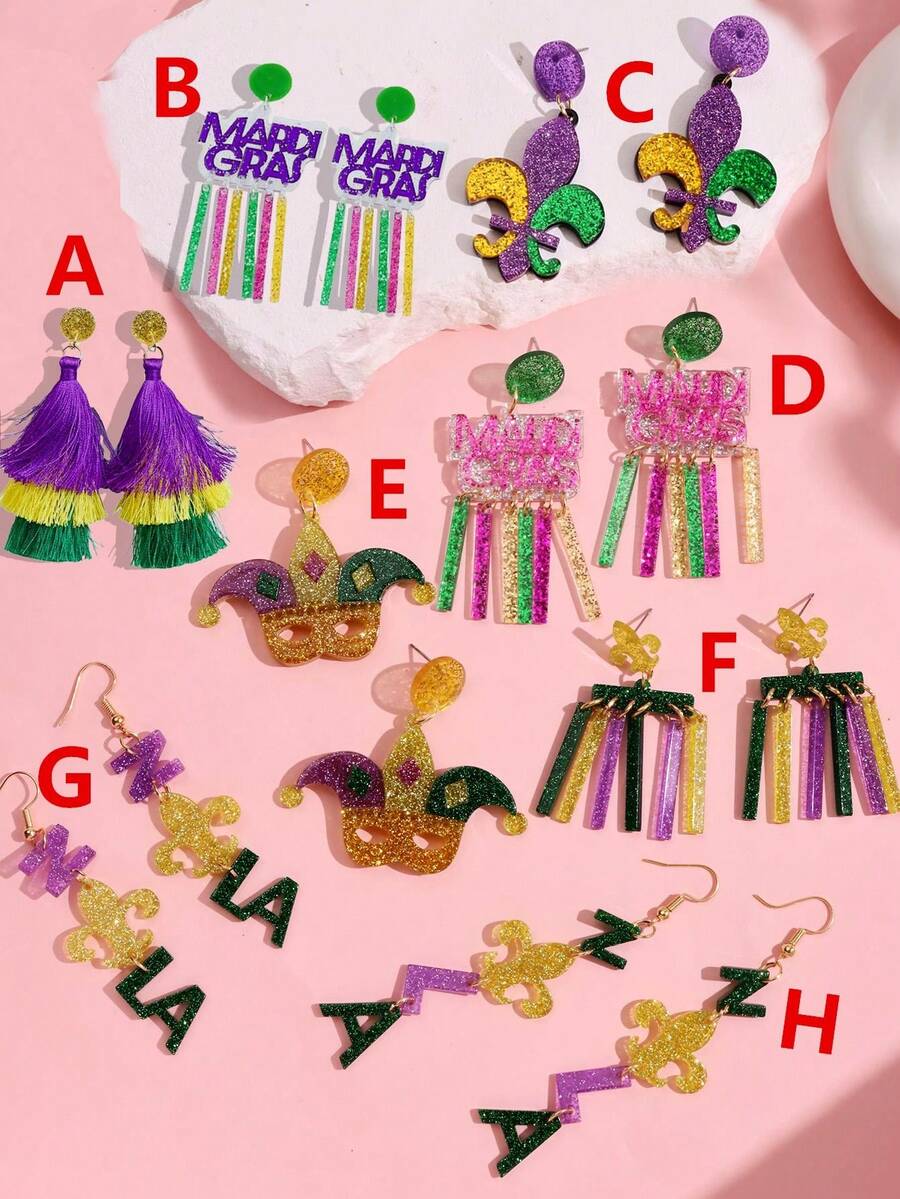 1對嘉年華時尚優雅波西米亞風格流蘇耳環,適用於女士節日派對首飾 - 彩色 - 查看 1