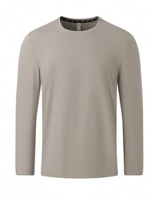 Men's New Casual Long Sleeve Soft & Comfortable Base Layer Crew Neck Sports T-Shirt, Fashionable & Versatile - Khaki - View 1