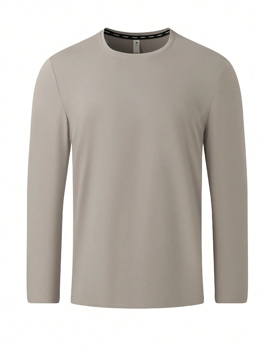 Men's New Casual Long Sleeve Soft & Comfortable Base Layer Crew Neck Sports T-Shirt, Fashionable & Versatile - Khaki - View 1