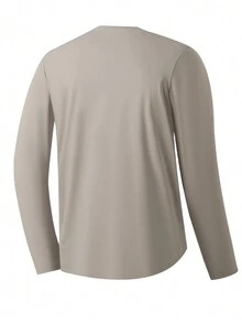 Men's New Casual Long Sleeve Soft & Comfortable Base Layer Crew Neck Sports T-Shirt, Fashionable & Versatile - Khaki - View 2