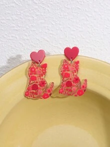 1pair New Valentine's Day Acrylic Earrings, Love Cat Earrings, Fashionable Ear Accessories For Women - Multicolor - View 1