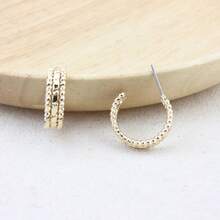 1對女性簡約不規則法式復古感幾何c形金屬流行耳環 - 金黃色 - 查看 3