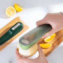 Multi-Functional Vegetable & Fruit Peeler With Storage Container, Double-Sided Stainless Steel Peeling Blade Compatible With Apple, Potato, Kitchen Gadget - Green - View 1