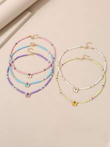 Set de 5 collares con cuentas con forma de corazón y flor para niñas