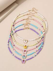 Set de 5 collares con cuentas con forma de corazón y flor para niñas
