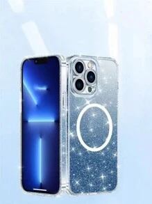 1个透明闪亮防震磁吸个性化手机壳，支持无线充电，兼容Magsafe充电器，兼容 - 白色 - 查看 6