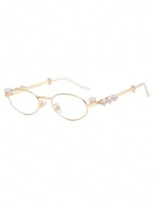 1pc European And American Fashionable Glasses With Small Ellipse Frame, Rhinestone Inlaid For Computer Reading Gaming TV Phones Glasses Accessories For Women