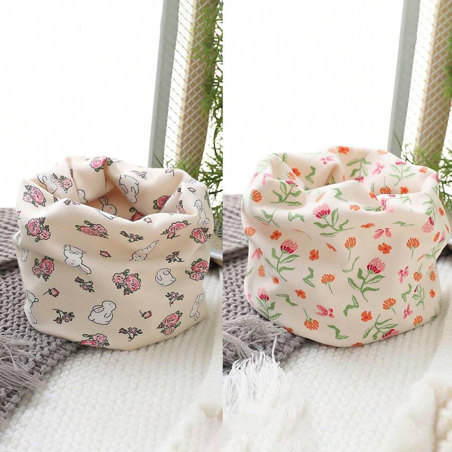 2入組防風保暖卡通印花兒童連帽圍巾,適合女孩在秋冬季節日常穿著 - 彩色 - 查看 1