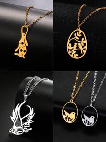 1入組不鏽鋼空心項鍊,設有鳥、花、兔吊墜,時尚復古的動物造型優雅別緻,適合作為禮物贈送 - 動物系列 - 查看 2