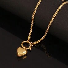 1條不鏽鋼空心心形女士頸鏈,扭轉式鏈條,鎖形星形吊墜頸鏈珠寶 - Hollow - 查看 4