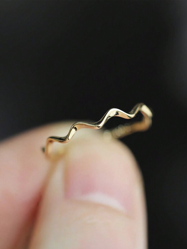 GAGAFEEL 1 pièce Bague de doigt en argent sterling S925 rétro vintage simple géométrique asymétrique vague dorée pour femmes, cadeau de bijoux minimaliste pour la vie quotidienne, anniversaire, Saint-Valentin