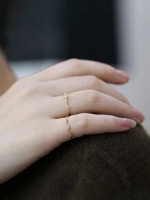 GAGAFEEL 1pc Sterling S925 Silver Retro Vintage Simple Geometric Asymmetrical Wavy Gold Finger Ring For Women Minimalist Daily Life Birthday Valentine's Day Jewelry Gift - Gold - View 5