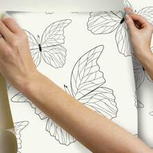 Deliquadros Papel de Parede Autoadesivo Vinílico Borboleta Preto Bege Minimalista Delicado Decoração Quarto Sala Elegante - Bege - Visão 5