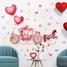 Valentine'S Day Wall Sticker Pink Heart Wall Sticker Princess Love Flower Basket Carriage Wall Sticker Peel Sticker Balloon Sticker Valentine'S Day Wedding Anniversary Decorative Window Sticker - Multicolor - View 3
