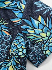 Tween Boy Hawaiian Pineapple Printed Short Sleeve Shirt And Shorts Set, Summer - Dark Green - View 4