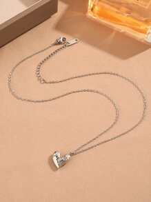 1pc Elegant & Lovely Stainless Steel Enamel Heart Shaped Pendant Necklace, Suitable For Women To Wear To Parties Or Fashionable Commuting