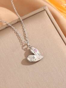 1pc Elegant & Lovely Stainless Steel Enamel Heart Shaped Pendant Necklace, Suitable For Women To Wear To Parties Or Fashionable Commuting