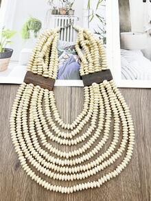 Phong cách Bohemian Nhiều lớp Bằng gỗ Váy rộng Vòng cổ mặt dây chuyền , Màu be - Cà phê - Xem 2