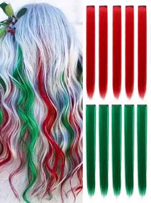 10 件裝多色紅綠色彩色夾式接髮女式直髮片高光色調完美適合日常佩戴、派對、服裝和角色扮演女孩公主派對高光女孩彩色直髮接發 22 英寸 - 間色 - 查看 1
